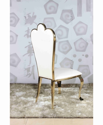 Sedie da banchetto in all'ingrosso in PU bianca, sedie da matrimonio in acciaio inossidabile in oro