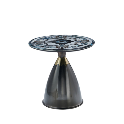 Moderno luce lusso sala da pranzo rotonda marmo nero look top vetro metallo base tavolini d'angolo tavolo laterale