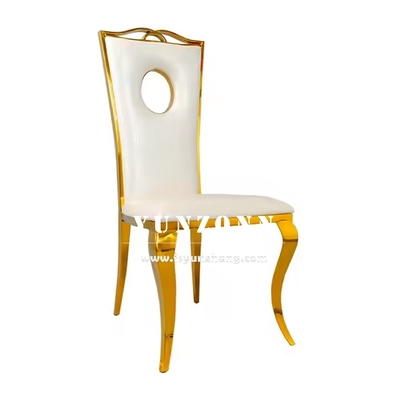 Sedile da pranzo in acciaio inossidabile oro sedile da matrimonio in cuoio PU bianco di lusso per eventi di festa in hotel