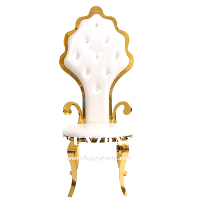 Al dettaglio in acciaio inossidabile in oro, sedia sposa e sposo, sedile alto dorso, sedile trono del re del matrimonio.