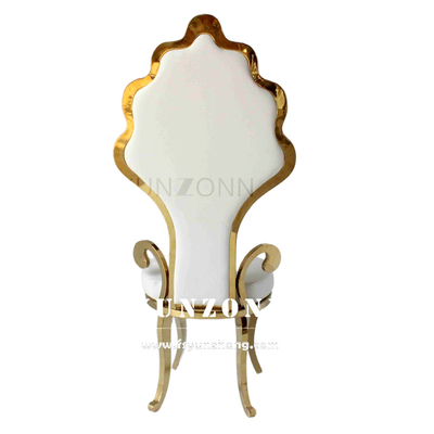 Al dettaglio in acciaio inossidabile in oro, sedia sposa e sposo, sedile alto dorso, sedile trono del re del matrimonio.