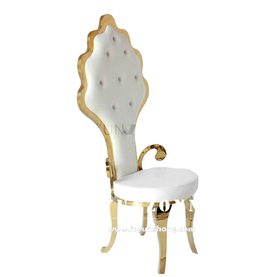 Al dettaglio in acciaio inossidabile in oro, sedia sposa e sposo, sedile alto dorso, sedile trono del re del matrimonio.