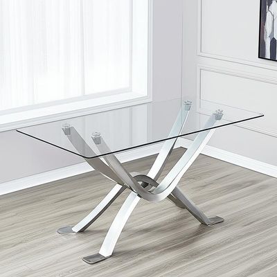 Tavolo da pranzo moderno in vetro Meridian Furniture con base in vetro e metallo