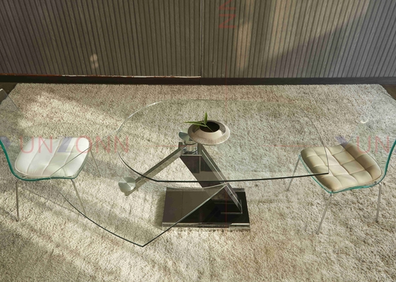Tavolo da pranzo multifunzionale flessibile allungabile con una cima di vetro di due foglie