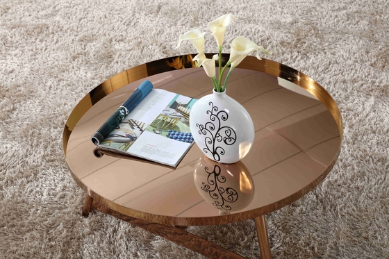 Tavolino da salotto brillante interno di acciaio inossidabile intorno a Rose Gold Living Room Furniture