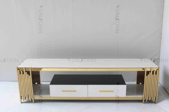 Il bianco del salone e la Tabella di console dell'oro TV marmorizzano l'acciaio inossidabile superiore con i cassetti