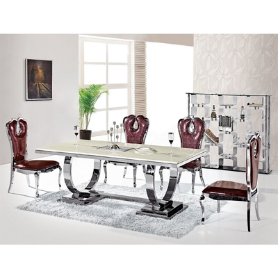 Il tavolo da pranzo di lusso d'argento 6 Seater della comodità 150X90X75 ha temperato la cima di vetro
