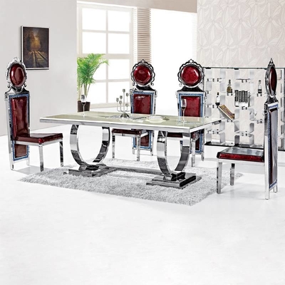 Il tavolo da pranzo di lusso d'argento 6 Seater della comodità 150X90X75 ha temperato la cima di vetro