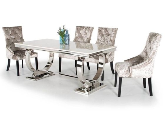 Il tavolo da pranzo di lusso d'argento 6 Seater della comodità 150X90X75 ha temperato la cima di vetro