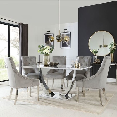 Il tavolo da pranzo superiore di marmo nero d'argento di acciaio inossidabile ha messo i tavoli da pranzo moderni di lusso 150X90X75