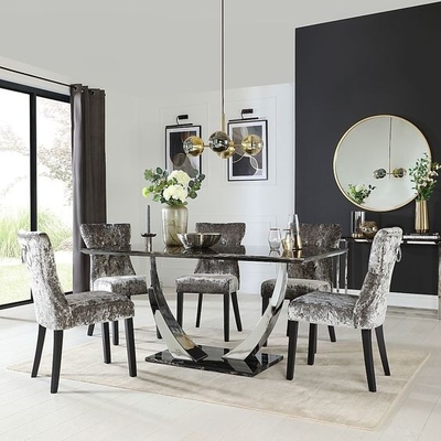 Il tavolo da pranzo superiore di marmo nero d'argento di acciaio inossidabile ha messo i tavoli da pranzo moderni di lusso 150X90X75