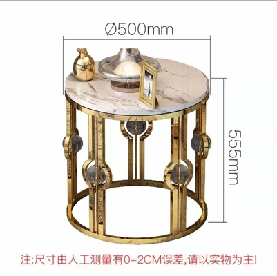 L'oro ha placcato il metallo di lusso Crystal Ball Round Corner Table del lato di acciaio inossidabile della luce di marmo della Tabella
