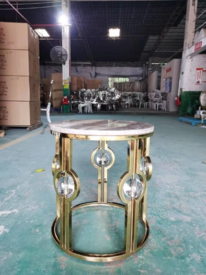 L'oro ha placcato il metallo di lusso Crystal Ball Round Corner Table del lato di acciaio inossidabile della luce di marmo della Tabella