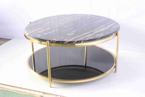 Doppio tavolino da salotto rotondo di vetro con uso della casa del metallo dell'oro