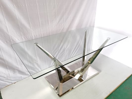 Buon prezzo Tavolo da pranzo di vetro con 6 tavoli da pranzo di pietra di marmo di acciaio inossidabile delle sedie in linea