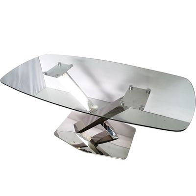 Buon prezzo Tavola da pranzo in vetro ristorante cucina in acciaio inossidabile tavolo e sedie in linea