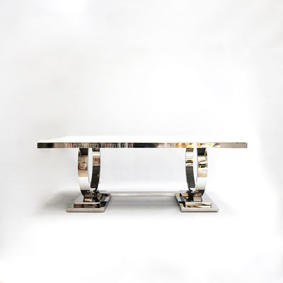 Buon prezzo Due cerchi lisciano l'uso moderno della famiglia di acciaio inossidabile del principale 201 del marmo del tavolo da pranzo in linea