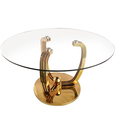 Buon prezzo Tavolo da pranzo in vetro temperato rotondo da 8 posti in acciaio inossidabile di stile europeo per ristorante per design da pranzo in linea