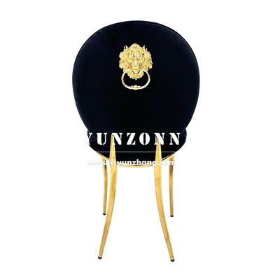 Buon prezzo Sedia da banchetto in acciaio inossidabile dorato per il mercato all'ingrosso di Dubai, sedia da pranzo di lusso per hotel con bracciolo Royal Lion in linea