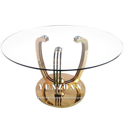 Cima di vetro temperata spessa 10mm trasparente di Round Dining Table del modello di lusso con la base dell'oro