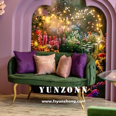 qualità Divano a due posti moderno in acciaio inossidabile con tessuto di velluto per hotel ed eventi nuziali fabbrica