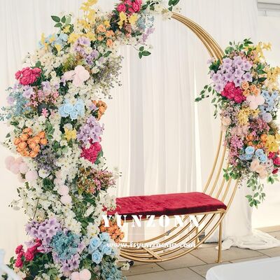 Prezzo buono Divano con struttura in acciaio inossidabile dorato, design a cerchio, per coppie, per matrimoni e cene, sedie da pranzo comode in linea