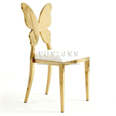 Prezzo buono Produzione professionale sedia da pranzo in acciaio inossidabile a farfalla con schienale confortevole, schienale dorato, sedie per matrimoni ed eventi in linea