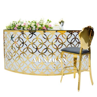 Prezzo buono Tavolo da bar di lusso in acciaio inossidabile con motivo dorato, design popolare e nuovo, alto, per pub e matrimoni in linea