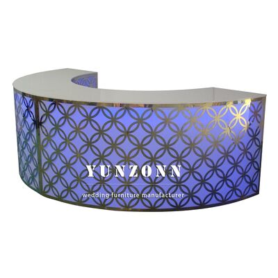 Prezzo buono Tavolo da bar a LED rotondo in metallo con piano in vetro, cornice in acciaio inossidabile color oro per eventi in linea