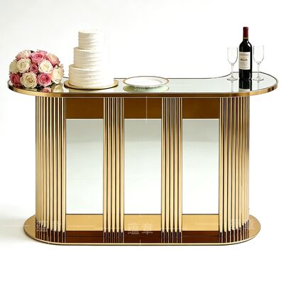 Prezzo buono Modern Round Wedding Counter Bar Table con top di vetro specchio e base in acciaio inossidabile dorato per uso di festa o hotel in linea