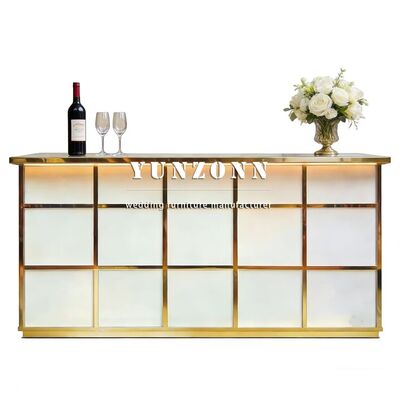 Prezzo buono Tavolo/Bancone da bar rettangolare in acciaio inossidabile con specchio in vetro per uso alberghiero moderno, commerciale, per matrimoni ed eventi in linea