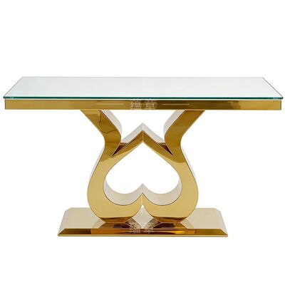 Prezzo buono Mobiliario economico per eventi in hotel moderno, feste, sposi, spose, oro, acciaio inossidabile, vetro temperato, tavolo rettangolare per ville da matrimonio in linea