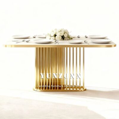 Prezzo buono Tavolo da banchetto per matrimoni in acciaio inossidabile con piano in marmo per eventi all'aperto, design contemporaneo durevole, mobili a noleggio in linea