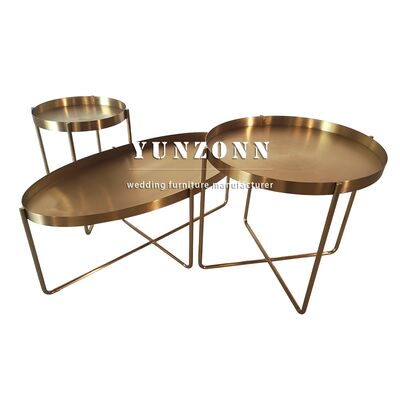 Prezzo buono Tavolino da caffè decorativo in metallo finitura oro, forma ovale, per camera degli ospiti, tavolino da portata, tavolino in metallo in linea