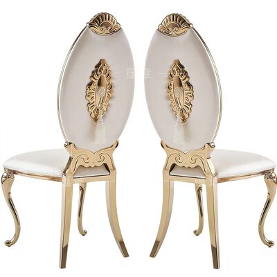 Prezzo buono Fabbrica di mobili Vendita diretta di sedie con schiena alta in acciaio inossidabile placcate d'oro in stile classico adatte a matrimoni e banchetti in linea