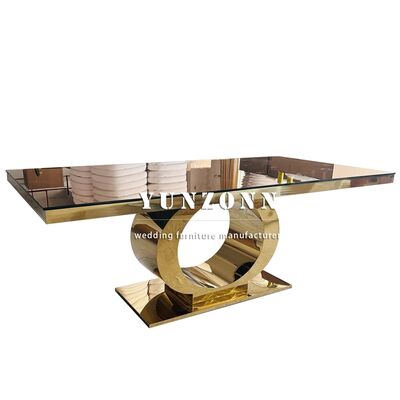 Prezzo buono Best Seller Luxury Round Base Wedding Table Oro Acciaio Inossidabile e Vetro Specchio Arredamento Hotel Top Modern Design in linea
