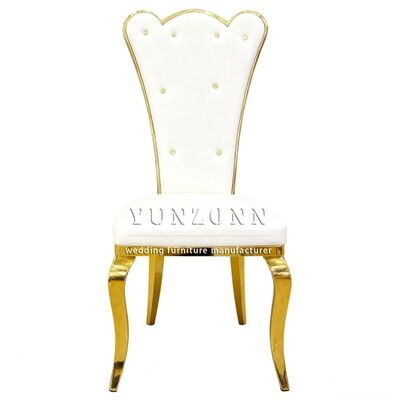 Prezzo buono Royal Style Nuovo design bottone di cristallo Ritorno ristorante matrimonio oro oro in acciaio inossidabile Hotel sedia da pranzo in linea