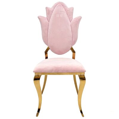 Prezzo buono Hotel Banchetto Fiore di tulipano schiena impilabile Sedie da sposa in velluto rosa per eventi di festa in linea