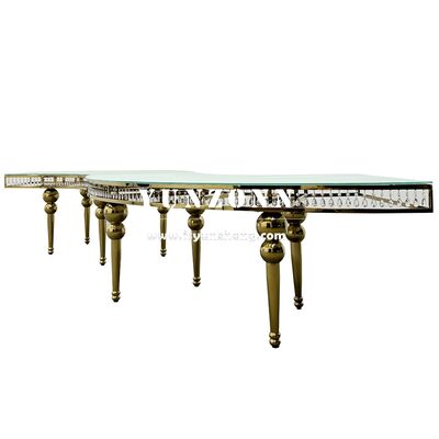 Prezzo buono Top Vendite Tavolo Rotondo in Vetro Trasparente Serpentino con Cristallo e Acciaio Inox per Banchetti, Ristoranti, Reception, Tavolo Luna Centrale in linea