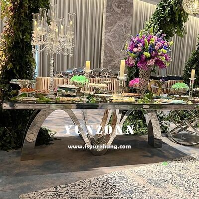 Prezzo buono Tavolo da pranzo rettangolare in stile moderno con telaio opzionale in acciaio inossidabile finitura argento/oro/oro rosa per uso esterno in hotel in linea