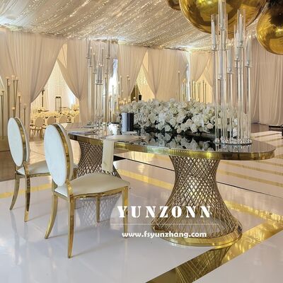 Prezzo buono Tavolo da pranzo ovale lungo in acciaio inossidabile di lusso per banchetti alberghieri matrimoni ed eventi in linea