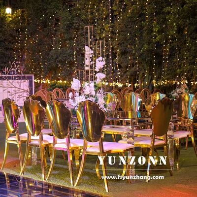Prezzo buono Moderno lusso in acciaio inossidabile oro fiore di matrimonio retro sedie eleganti per banchetto evento in linea