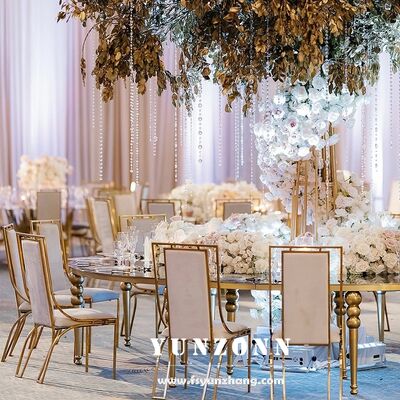 Prezzo buono Sedie da pranzo di lusso in acciaio inossidabile dorato per hotel, sedie da sposa per feste ed eventi in linea