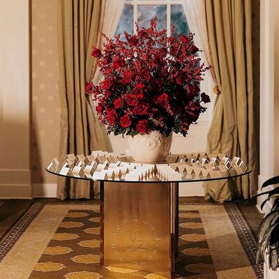 Prezzo buono Tavola rotonda Wiltshire con vetro temperato e base in acciaio inossidabile in linea