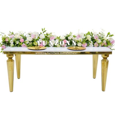 Prezzo buono Tavolo da pranzo rettangolare moderno Venere oro con piano in vetro trasparente e struttura in acciaio inossidabile per eventi e banchetti in linea