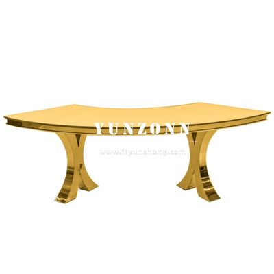 Prezzo buono Tavolo da banchetto da matrimonio in vetro e metallo a forma di S a croce dorata con gambe a X per hotel, eventi e feste all'aperto in linea