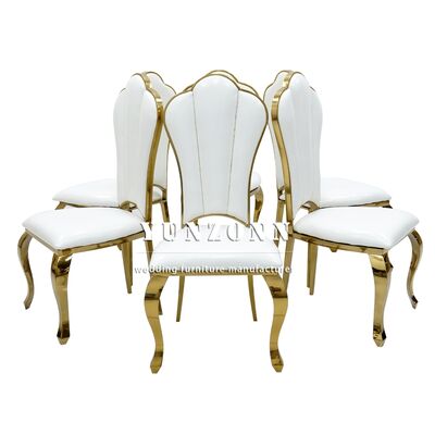 Prezzo buono Sedie di lusso per eventi in acciaio inossidabile dorato impilabili per banchetti nuziali per hotel, ristoranti e reception in linea