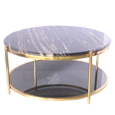 Prezzo buono Modern Luxury Round Coffee Table With Double Tempered Glass Metal Center Table for Home Hotel Villa Dining Living Room Usato per la casa in linea