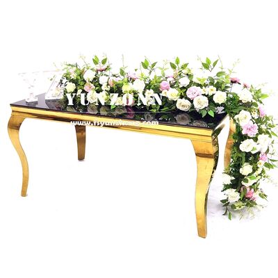 Prezzo buono Romantic Rectangle Frame in acciaio inossidabile Specchio di vetro Top Design moderno Arredamento da pranzo per matrimoni Eventi Alberghi in linea