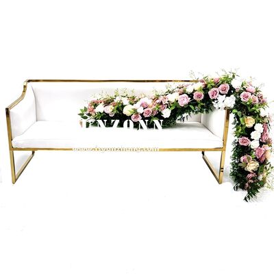 Prezzo buono Set Divano Moderno in Acciaio Inossidabile con Cornice Dorata Bianca Electra - Divani Coppia per Soggiorno Hotel, Sala da Pranzo, Centro Commerciale, Eventi all'Aperto in linea